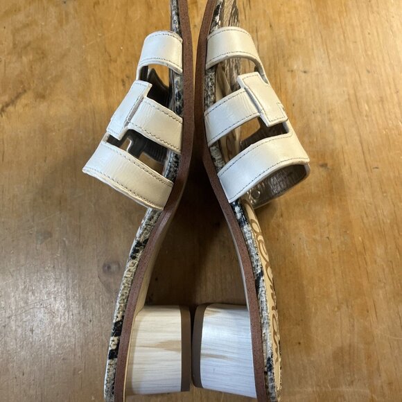 Sam Edelman Cream/ Snakeskin Accent Leather Illie Heeled 2" Sandal Size 7 - Picture 8 of 13